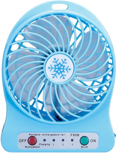 Draagbare Oplaadbare Bureauventilator Met LED Lamp, Mini Bureauventilator, USB Opladen, Luchtkoeler, 3 Snelheden, LED Verlichtingsfunctie, Koeling, Blauw