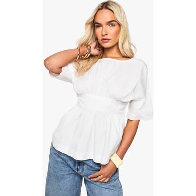 boohoo Dames Poplin met strik in de rug smock | White | Maat: 10