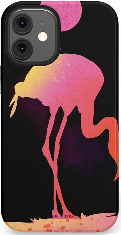Casetastic Hoesje Geschikt voor Apple iPhone 12 Mini - Stijlvolle Beschermende Duo-layer Case - Silhouet Flamingo