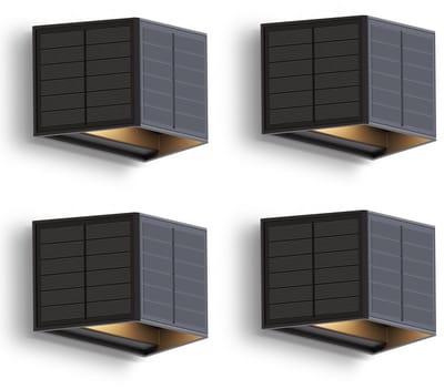 Calex Caserta Solar Wandlamp - 4 Stuks - Up & Down Tuinverlichting - Zonne-energie - Warm Wit Licht - Zwart
