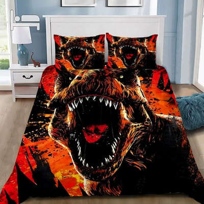 Heet J-Jurassic Dinosaurus Park Wereld Dekbedovertrek Kussensloop Dinosaurus Beddengoed Set Volwassen Jongen Meisje Slaapkamer Decoratie Enkel Dubbel US Twin(172*218cm)3pcs