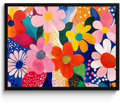 Poster in lijst - Fotolijst 70x50 cm - Posters - Bloemen - Kleurrijk - Stippen - Posterlijst zwart - Decoratie - Wanddecoratie woonkamer - Muurdecoratie slaapkamer