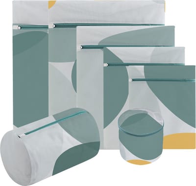 Waszakken - 7-pack waszakken met rits - Mesh waszakken voor wasmachines - Fijne mesh en grote mesh herbruikbare waszakken - voor delicate shirts, sokken, ondergoed, bh's, lingerie, babykleding - 70g fijnmazig - geometrisch groen