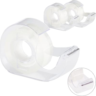 relaxdays plakbandhouder - set van 3 - plakband dispenser - transparant - afroller