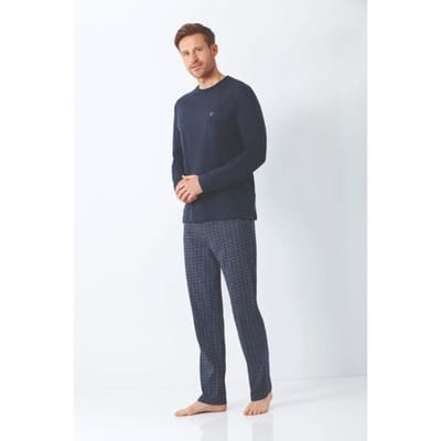 Klima-komfort heren pyjama marine blauw Hajo - Blauw - Maat - 50