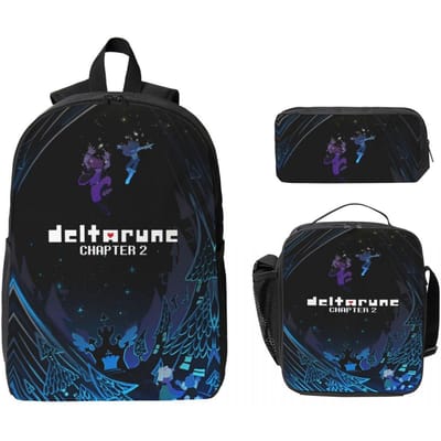 3 Stuks Deltarune Spel Prints Rugzak Set voor Meisjes Jongens Pennen Etuis Boekentassen Sets met Lunchbox Voor School Leerlingen Rugzak