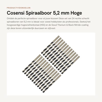 Dailygoods - Spiraalboor 5,2 mm - Hoge kwaliteit - Goud Titanium & Zwart - Voor metaal en hout - 4341 - 24 stuks