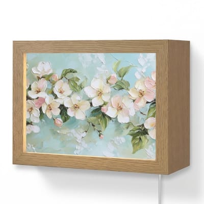 Wandlamp 20x15 cm - Oplaadbaar - Bloesem - Bladeren - Lichtblauw - Wandlampen binnen woonkamer - Slaapkamer lamp met kabel - Decoratieve nachtlamp - Vloerlamp snoer