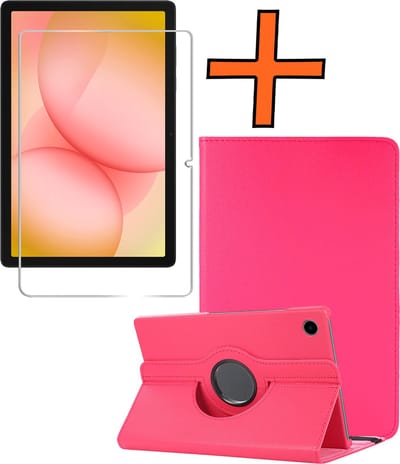 Hoesje - Geschikt voor Samsung Galaxy Tab A11 Plus - Met Screenprotector - 360 Graden Draaibare Hard Cover Case - Tablet Hoes Draaibaar - Donkerroze