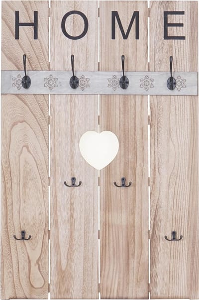 Wandgarderobe MCW-C89 Home, garderobe paneel garderobe, shabby look vintage, 8 haken 91x60cm ~ naturelbruin