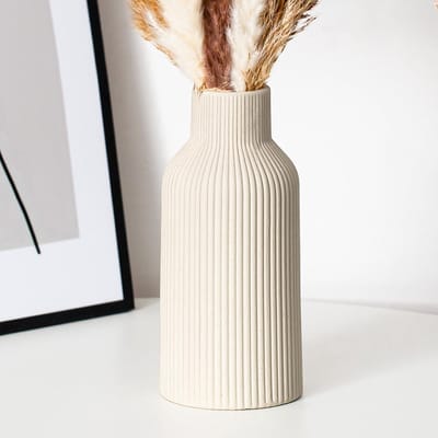 Vaas voor pampasgras, 20 cm, keramische vaas, wit, mat, rond, modern design, boho-vaas voor decoratie, esthetisch, bloemenvaas voor woonkamer, slaapkamer, decoratie, eenvoudige