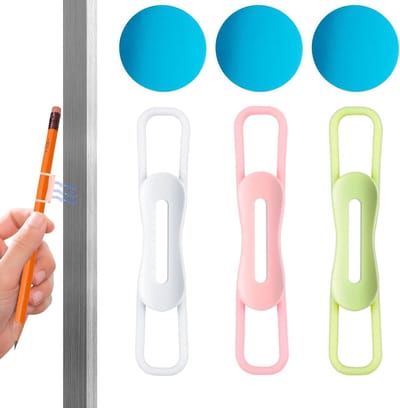 Verstelbare siliconen penhouder voor bureau en whiteboards, 3 magnetische koelkast penhouders in wit, roze en groen, 4.2 cm