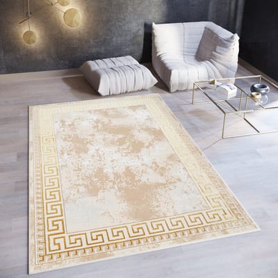 Tapiso Ares Vloerkleed Beige Frame Laagpolig Oriental Woonkamer Tapijt Maat- 80x150