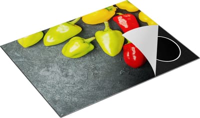 Chefcare Inductie Beschermer Paprika's op Zwarte Marmer - 77x59 cm - Afdekplaat Inductie - Kookplaat Beschermer - Inductie Mat