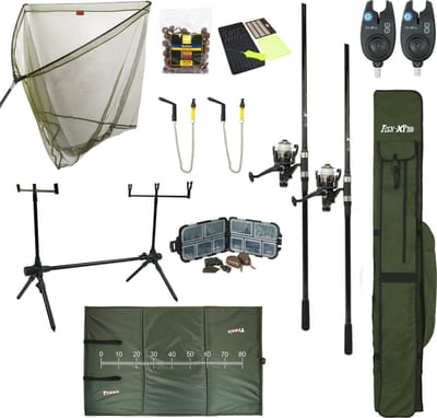 Fish-Xpro Karperset - Improve Mega - Karpervissen - 2 Hengels - 2 Molens - Schepnet - Onthaakmat - Rodpod - Beetmelders