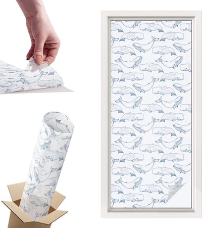 Tulup Raamfolie Anti inkijk - Inspiratie uit de zee Privacy Folie Raam - 50x116 cm - Wit Anti inkijk Folie - Raamfolie Tegen inkijk Glas in Lood - Voor de badkamer, slaapkamer, hal - Raamfolie Zonwering