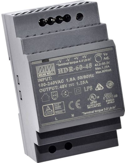 MEAN WELL HDR-60-5 DIN-rail netvoeding 5 V/DC 6.5 A 32.5 W Aantal uitgangen:1 x Inhoud 1 stuk(s)