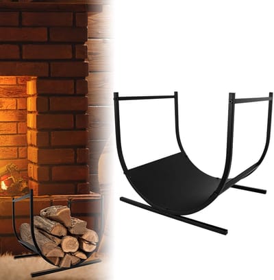 Brandhoutrek - Haardhout opslag - Open haard decoratie - Stabiele U-vorm - 445 x 375 x 40 cm - Zwart