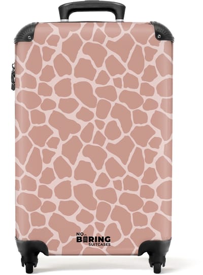 NoBoringSuitcases.com - Koffer dames - Girraffenpatroon op lichtroze - Past binnen 55x40x20 cm en 55x35x25 cm - Trolley handbagage vrouwen - Valiezen met wieltjes volwassenen - Reiskoffer op wielen - Rolkoffer lichtgewicht