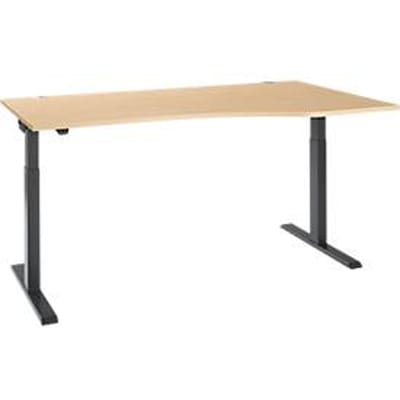Buro ERGO-T 2.0 - elektrisch in hoogte verstelbaar - vrije vorm aanbouw rechts - B 1800 x H 715-1205 mm - T-voet antraciet - ahorn decor- ons merk Schäfer Shop Select