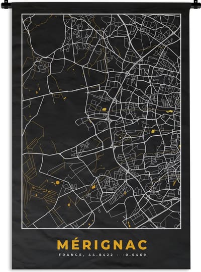 Wandkleed - Wanddoek - Plattegrond – Kaart – Stadskaart – Frankrijk – Mérignac - 120x180 cm - Wandtapijt