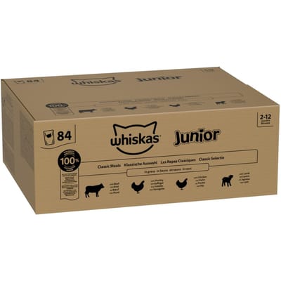 84x85g Klassieke Selectie in Saus Whiskas Junior Zakjes Natvoer voor Katten