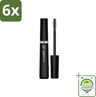 L'Oréal Telescopic Lift Mascara Zwart 9,9 ml - Voordeelverpakking - 6 stuks - Telescopic Lift Mascara - Langer en voller wimpers