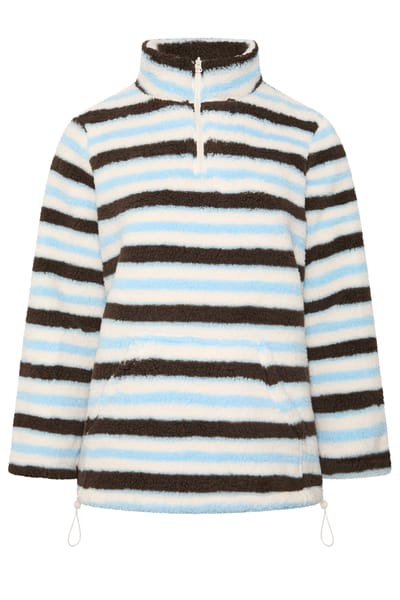 Yours Crèmekleurige En Blauwe Gestreepte Fleece Met Kwartrits Size 42