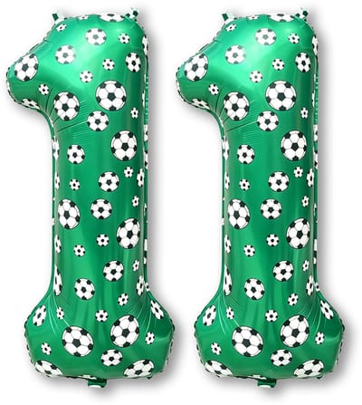 LUQ – Folieballon Voetbal 11 Jaar – 86 cm – Groen-Zwart-Wit – Football Party Versiering – Feest Decoratie – Helium Ready