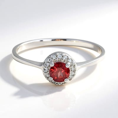 Cavill - Zilveren ring met Malaya granaat 0,34 ct en witte topazen 0,066 ct - 925 sterling zilver - Elegante damesring - Rond geslepen edelstenen
