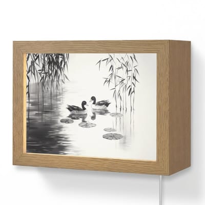 Wandlamp 20x15 cm - Oplaadbaar - Eenden - Waterlelies - Riet - Zwart - Wandlampen binnen woonkamer - Slaapkamer lamp met kabel - Decoratieve nachtlamp - Vloerlamp snoer