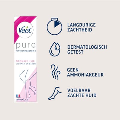 Veet Pure Ontharingscreme - Normale Huid - Zonder Ammoniak Geur - 200 ml
