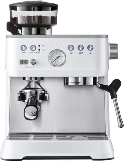 Solis Grind & Infuse Perfetta Pistonmachine - Espressomachine met Maler - RVS Koffiemachine met Ingebouwde Bonenmaler - Wit
