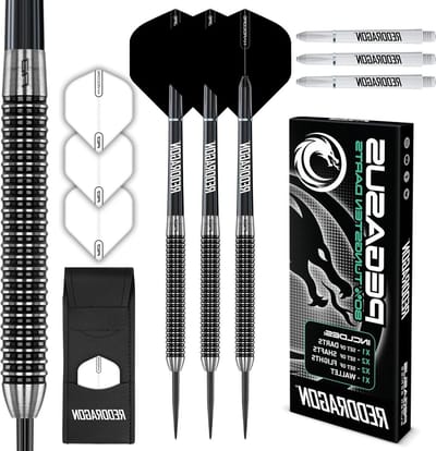 Pegasus Professionele Wolfraamsteeltip Dartset - 21 23 24 25 26 28 30 gram - Flights Shafts en Tas