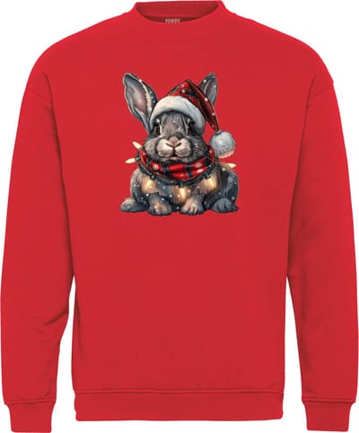 Kersttrui Kerst Konijn | Foute Kersttrui Dames Heren | Kerstcadeau | Kerstpakket | Rood | maat XS