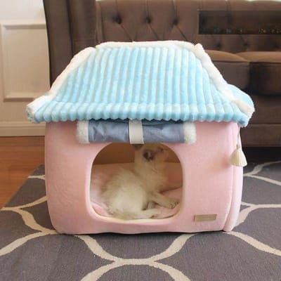 Maison chaude d'hiver pliable pour animaux de compagnie, détachable et lavable, tente lit pour animaux de compagnie, niche pour chien, lits pour chats avec tapis pour animaux de compagnie, tente lit pour chiens chats, fournitures L-49x39cm white