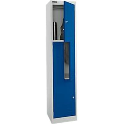 Schäfer Shop Select garderobekast, 2 vakken met hoedenplank & kledingroede en 2 vakken, Z-deuren, cilinderslot, met sokkel, B 400 x D 450 x H 1850 mm, staal met poedercoating, lichtgrijs/gentiaanblauw