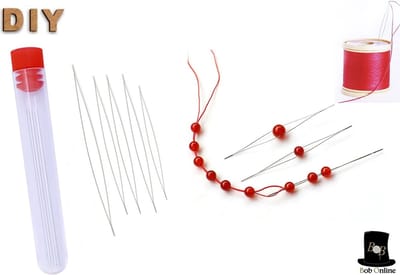 Bob Online™ - Setje van 5 Stuks - Kralenrijgnaalden – Kralen Naalden – Sieraden Maken Accessoires – Sieraden Maken Gereedschap – DIY Kralen Naalden – Split eye rijgnaalden – 5Pcs Split Eye Curved Stainless Steel Beading Needles – 5 Sizes – Big Eye