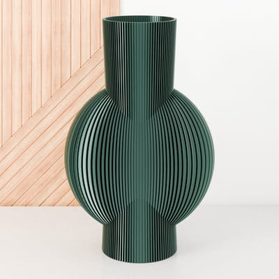 Fleuriek Vaas - Glanzend Groen - H30cm - Smalle gestreepte vaas - Vaas voor vensterbank - Moderne decoratie van bio plastic - Vensterbank decoratie