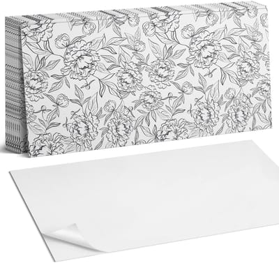 Coloray Plaktegels - Bloemenpatroon met bladeren Zelfklevende Wandtegels - 40 cm x 20 cm - Zwart en wit Plaktegels - 10 stuks - Rechthoek PVC Tegels - Plaktegels Badkamer - Vloertegels Zelfklevend - Vinyl Tegels - Portugese Tegels