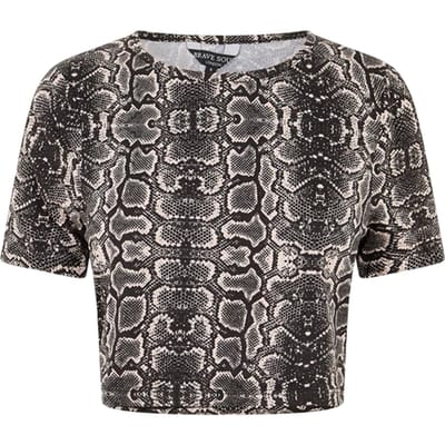 Brave Soul Crop-T-shirt met slangenprint voor dames (Zwart, Wit)