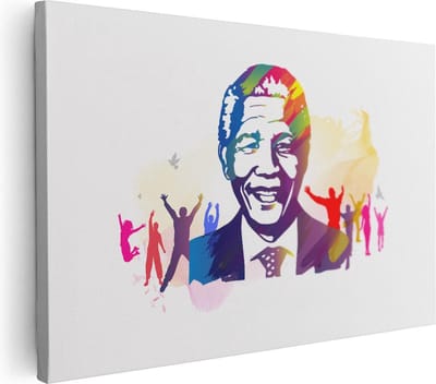 Artaza Canvas Schilderij Portret Mandela - 30x20 cm - Klein - Wanddecoratie Pop Art - Muurdecoratie Abstract - Schilderijen Op Canvas