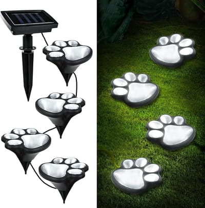 4 Stuks Dieren Poortafdruk Zonne Lampen – IP55 Waterdicht – Met Kabel – Koud Wit – voor Tuin & Pad