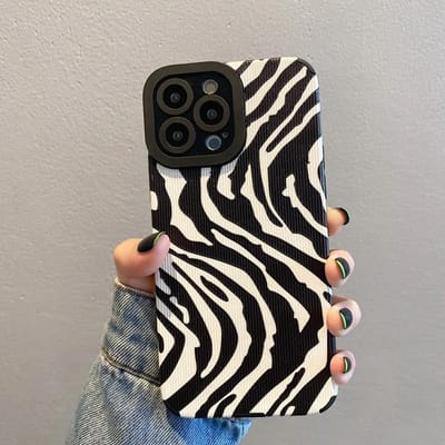 Modieus Gerimpeld Zebra Streep Leer Telefoonhoesje Voor iPhone 13 14 15 16 Pro Max 11 12 Mini Zachte Siliconen Schokbestendig Volledige Bescherming For iPhone 13 Pro