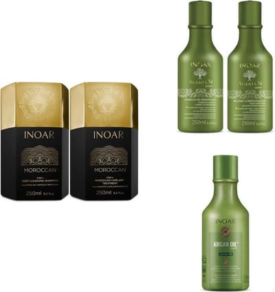 Inoar Moroccan keratine behandeling incl. verzorging ( Argan Oil shampoo, conditioner en leave-in )
