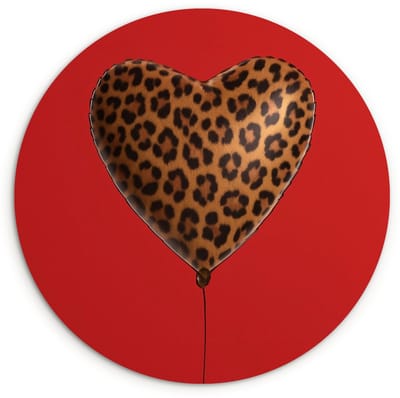 WallCircle® Wandcirkel 120x120 cm - Muurcirkel Ballon - Hartvormig - Rood - Panterpatroon - Muurdecoratie woonkamer - Wanddecoratie slaapkamer - Kamer decoratie accessoires - Ronde schilderijen XXL