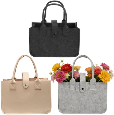 Felt Bags Shopper Pack of 3 Felt Bag Shopping Bag 30 x 18 x 20 cm Bag Felt Carry Bag Felt for Shopping, Travel, Work - ShopVlot