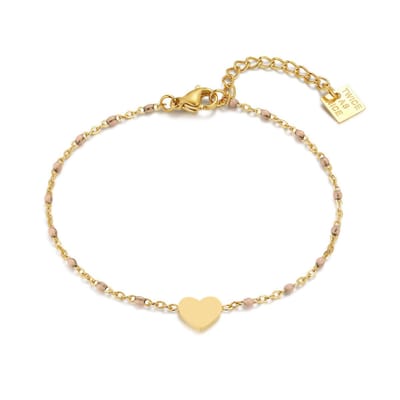 Twice As Nice Armband in edelstaal, hartje en kralen Goudkleurig 16cm+3cm