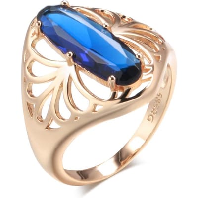 Kienl Nieuwe Roségouden Kleur Grote Ring Voor Vrouwen Blauwe Natuurlijke Zirkonia Vintage Etnische Bruidsring Hoge Kwaliteit Dagelijkse Sieraden 8 blue