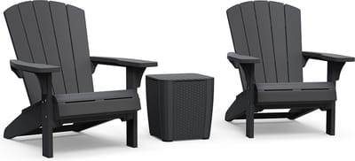 Keter Troy Adirondack Tuinstoel - 2 stuks - 81x93x96,5cm + Luzon opbergtafel - Zwart